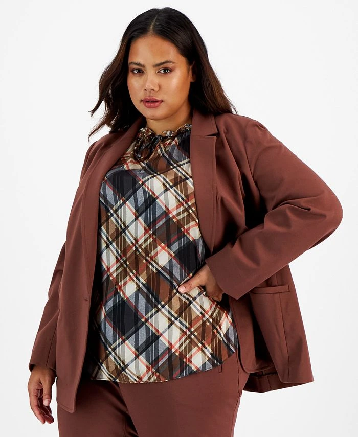 Bar III Plus Size Notched-Collar One-Button Jacket, Created For Macy's 1 Bar III Plus Size Notched-Collar One-Button Jacket, Created For Macy's
