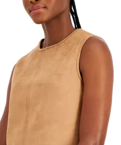 Anne Klein Women's Topstitched Sleeveless Faux-Suede Shell -CeCe cloth-shop 22330196 fpx