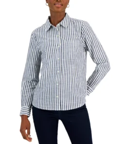 Style & Co Women's Striped Cotton Button-Up Shirt, Created For Macy's