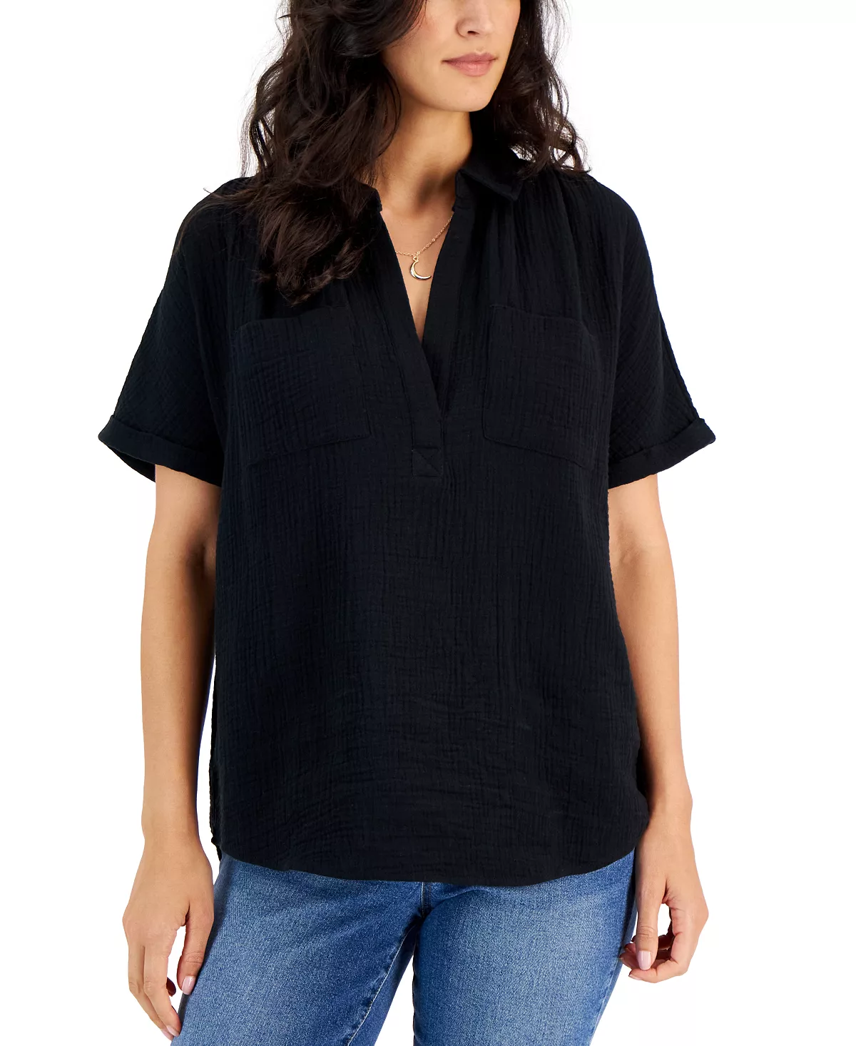Style & Co Women's Cotton Crinkle Gauze Top, Created For Macy's 2 Style & Co Women's Cotton Crinkle Gauze Top, Created For Macy's - Image 2