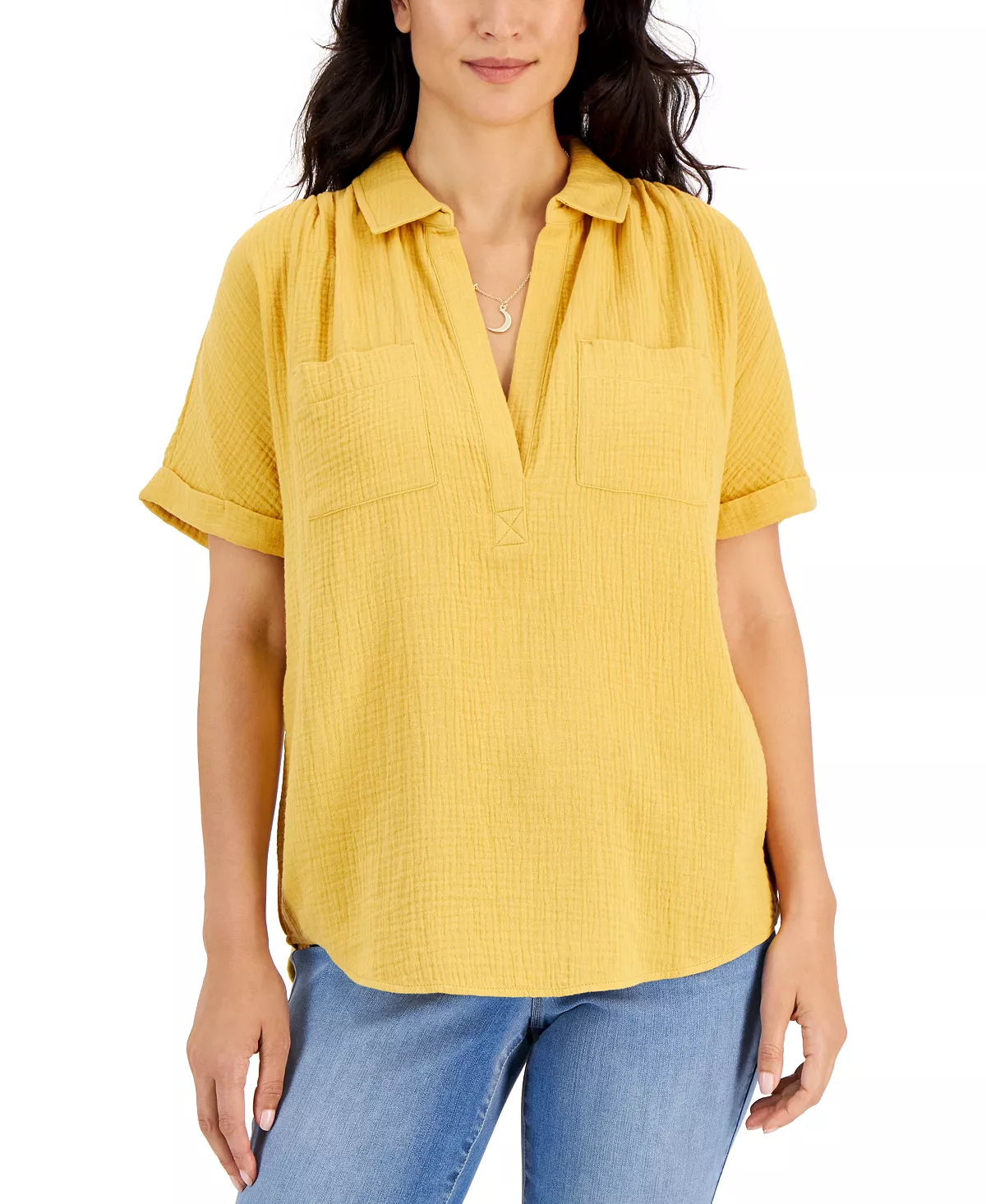 Style & Co Women's Cotton Crinkle Gauze Top, Created For Macy's 1 Style & Co Women's Cotton Crinkle Gauze Top, Created For Macy's