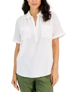 Style & Co Women's Cotton Crinkle Gauze Top, Created For Macy's 6 Style & Co Women's Cotton Crinkle Gauze Top, Created For Macy's -CeCe cloth-shop 22332330 fpx