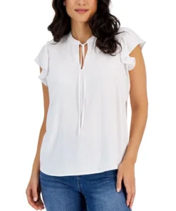 Style & Co Women's Woven Flutter-Sleeve Tie-Neck Top, Created For Macy's