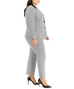 Kasper Plus Size Houndstooth Notch-Collar Button-Front Jacket -CeCe cloth-shop 22336495 fpx