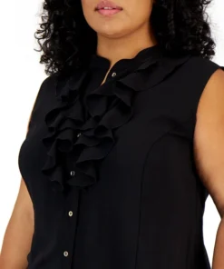 Kasper Plus Size Ruffled Button-Up Blouse -CeCe cloth-shop 22336652 fpx