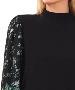 CeCe Women's Mock Neck Printed Sleeve Knit Top -CeCe cloth-shop 22337047 fpx