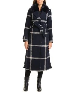 Vince Camuto Women's Faux-Fur-Collar Plaid Maxi Wrap Coat