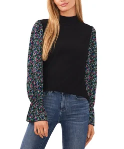 CeCe Women's Mixed-Media Mock-Neck Knit Top