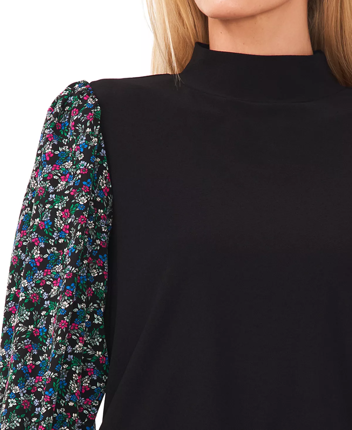 CeCe Women's Mixed-Media Mock-Neck Knit Top 3 CeCe Women's Mixed-Media Mock-Neck Knit Top - Image 3