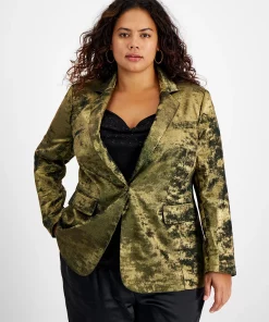 Bar III Plus Size Metallic Notched Collar One-Button Jacket, Created For Macy's 8 Bar III Plus Size Metallic Notched Collar One-Button Jacket, Created For Macy's -CeCe cloth-shop 22337580 fpx