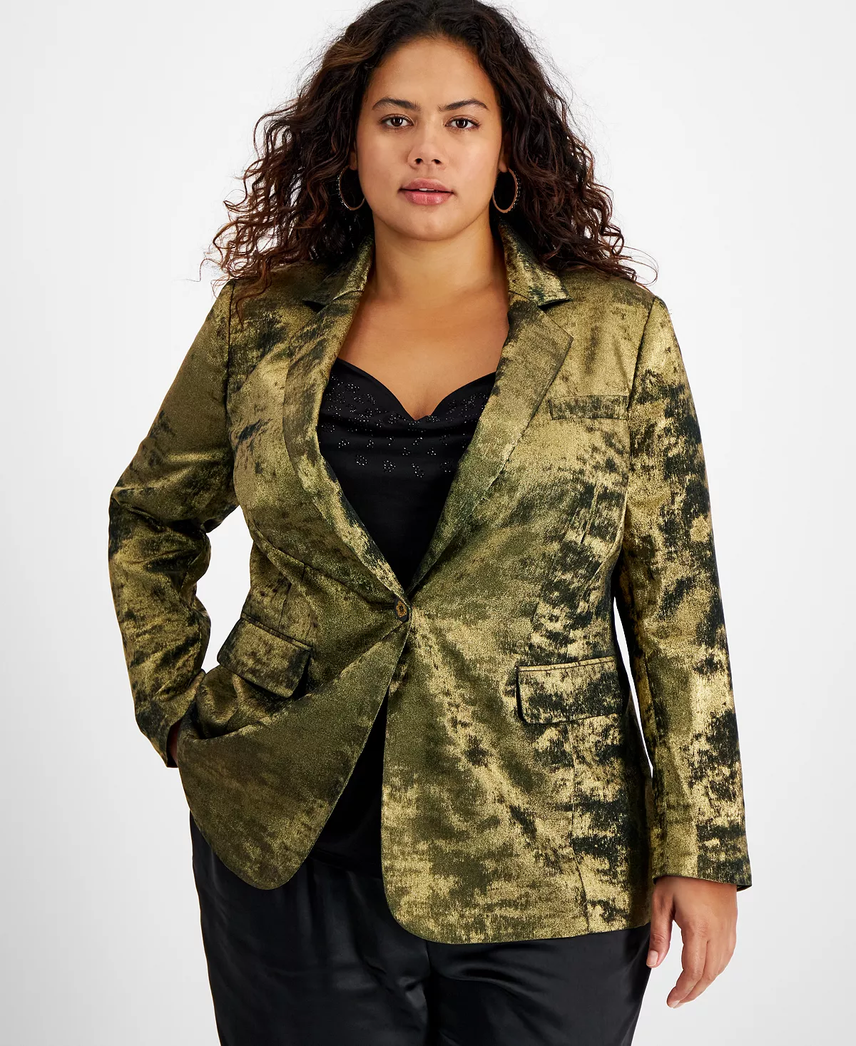Bar III Plus Size Metallic Notched Collar One-Button Jacket, Created For Macy's 4 Bar III Plus Size Metallic Notched Collar One-Button Jacket, Created For Macy's - Image 4