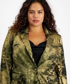 Bar III Plus Size Metallic Notched Collar One-Button Jacket, Created For Macy's 7 Bar III Plus Size Metallic Notched Collar One-Button Jacket, Created For Macy's -CeCe cloth-shop 22337581 fpx