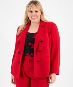 Bar III Plus Size Textured Crepe Faux Double-Breasted Blazer, Created For Macy's