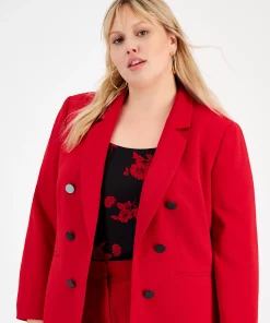 Bar III Plus Size Textured Crepe Faux Double-Breasted Blazer, Created For Macy's -CeCe cloth-shop 22337622 fpx