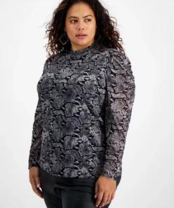Bar III Plus Size Draped-Sleeve Animal-Print Mesh Top, Created For Macy's