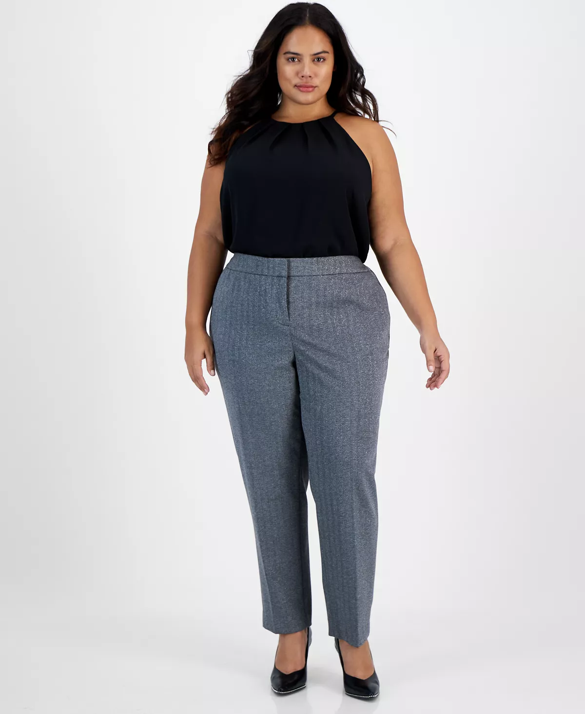 Bar III Plus Size Shimmer Herringbone Ankle Pants, Created For Macy's 4 Bar III Plus Size Shimmer Herringbone Ankle Pants, Created For Macy's - Image 4