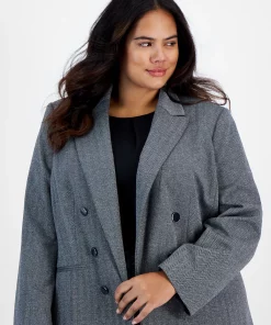 Bar III Plus Size Shimmer Herringbone Long-Sleeve Blazer, Created For Macy's -CeCe cloth-shop 22337675 fpx