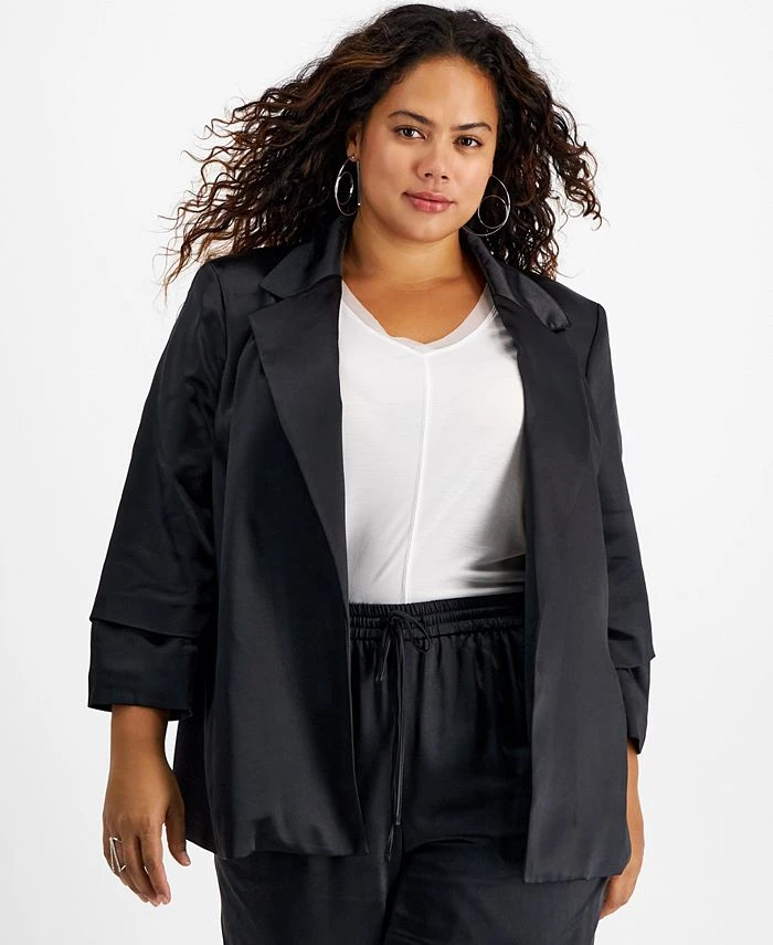 Bar III Plus Size Washed Satin Pleated-Sleeve Jacket, Created For Macy's 1 Bar III Plus Size Washed Satin Pleated-Sleeve Jacket, Created For Macy's