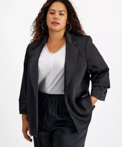 Bar III Plus Size Washed Satin Pleated-Sleeve Jacket, Created For Macy's 7 Bar III Plus Size Washed Satin Pleated-Sleeve Jacket, Created For Macy's -CeCe cloth-shop 22337709 fpx