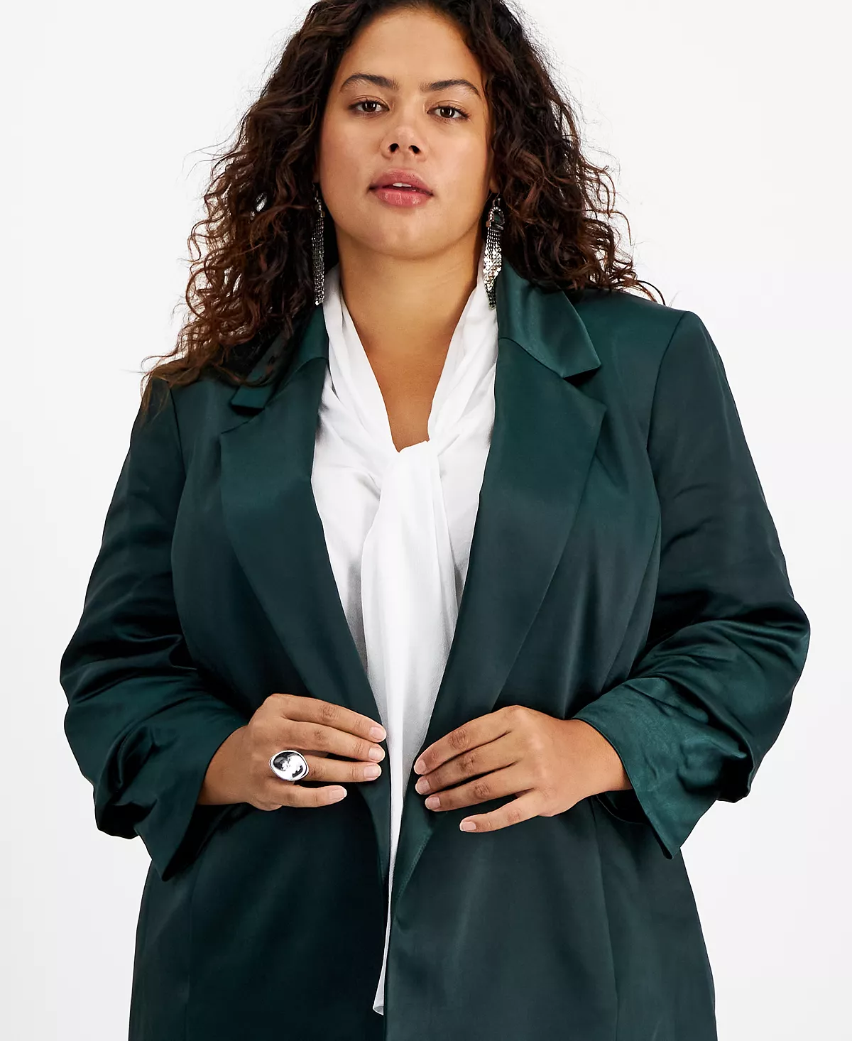 Bar III Plus Size Washed Satin Pleated-Sleeve Jacket, Created For Macy's 5 Bar III Plus Size Washed Satin Pleated-Sleeve Jacket, Created For Macy's - Image 5