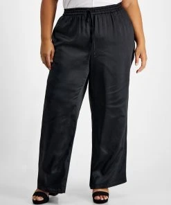 Bar III Plus Size Washed Satin Pull-On Wide-Leg Pants, Created For Macy's