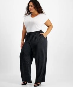 Bar III Plus Size Washed Satin Pull-On Wide-Leg Pants, Created For Macy's -CeCe cloth-shop 22337719 fpx