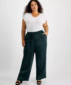 Bar III Plus Size Washed Satin Pull-On Wide-Leg Pants, Created For Macy's -CeCe cloth-shop 22337723 fpx