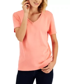 Karen Scott Cotton V-Neck Top, Created For Macy's -CeCe cloth-shop 22345184 fpx