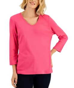 Karen Scott V-Neck 3/4-Sleeve Top, Created For Macy's