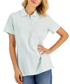Karen Scott Cotton Short Sleeve Polo Shirt, Created For Macy's -CeCe cloth-shop 22345506 fpx