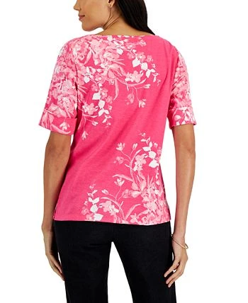 Karen Scott Women's Printed Elbow-Sleeve Boatneck Top, Created For Macy's 2 Karen Scott Women's Printed Elbow-Sleeve Boatneck Top, Created For Macy's - Image 2