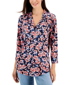 Charter Club Women's Floral Printed V-Neck Top, Created For Macy's