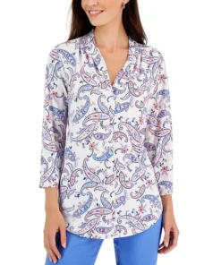Charter Club Women's Paisley-Print V-Neck Knit Top, Created For Macy's