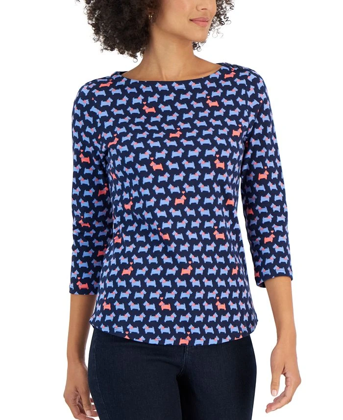 Charter Club Women's Cotton Scottie Boat-Neck Top, Created For Macy's 1 Charter Club Women's Cotton Scottie Boat-Neck Top, Created For Macy's
