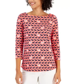 Charter Club Women's Cotton Scottie Boat-Neck Top, Created For Macy's 9 Charter Club Women's Cotton Scottie Boat-Neck Top, Created For Macy's -CeCe cloth-shop 22361652 fpx