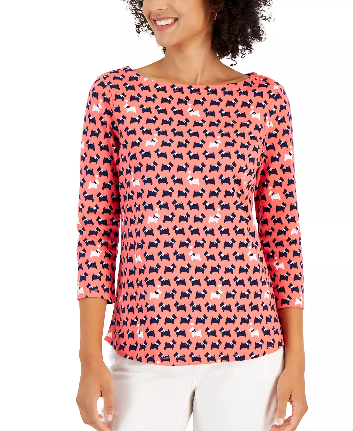 Charter Club Women's Cotton Scottie Boat-Neck Top, Created For Macy's 5 Charter Club Women's Cotton Scottie Boat-Neck Top, Created For Macy's - Image 5
