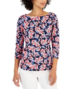 Charter Club Women's Cotton Floral-Print Boat-Neck, Created For Macy's