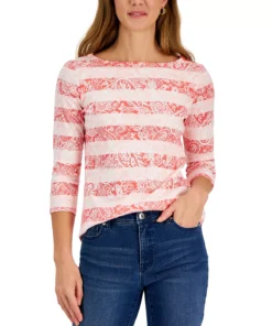 Charter Club Women's 3/4-Sleeve Boatneck Top, Created For Macy's