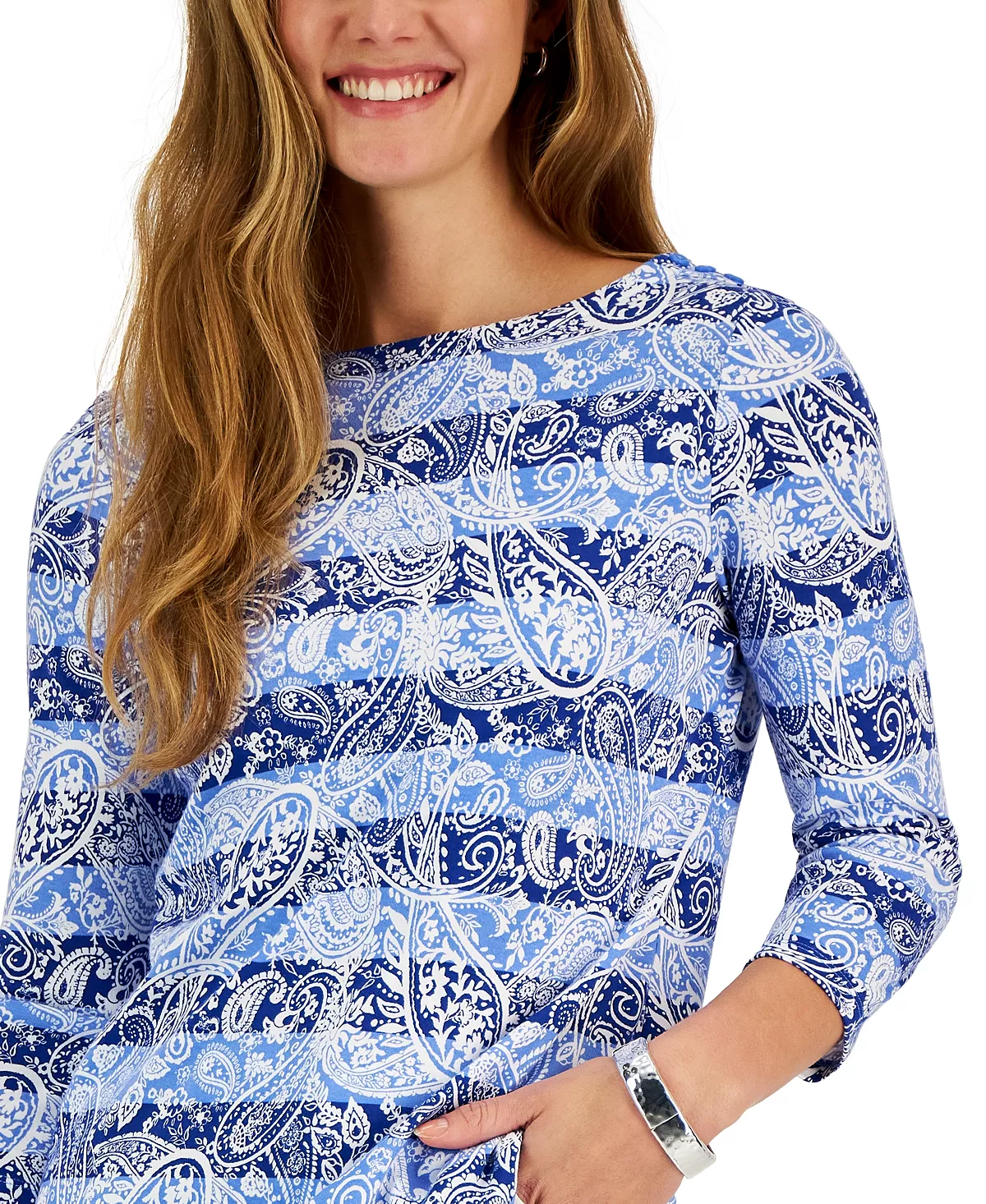 Charter Club Women's 3/4-Sleeve Boatneck Top, Created For Macy's 2 Charter Club Women's 3/4-Sleeve Boatneck Top, Created For Macy's - Image 2