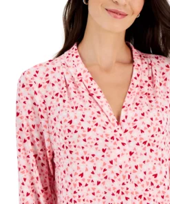 Charter Club Women's Heart V-Neck Pleated Top, Created For Macy's -CeCe cloth-shop 22361719 fpx