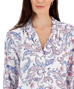 Charter Club Women's Paisley-Print V-Neck Knit Top, Created For Macy's -CeCe cloth-shop 22361849 fpx