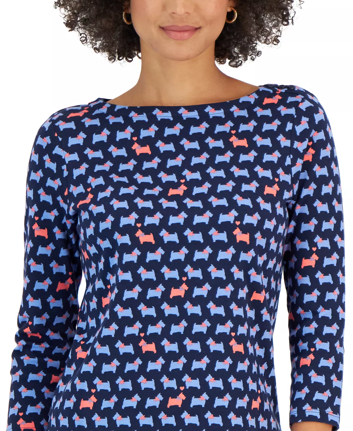 Charter Club Women's Cotton Scottie Boat-Neck Top, Created For Macy's 3 Charter Club Women's Cotton Scottie Boat-Neck Top, Created For Macy's - Image 3