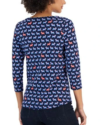 Charter Club Women's Cotton Scottie Boat-Neck Top, Created For Macy's 2 Charter Club Women's Cotton Scottie Boat-Neck Top, Created For Macy's - Image 2
