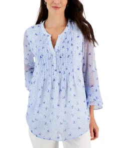Charter Club Women's Floral-Print Pintuck Top, Created For Macy's