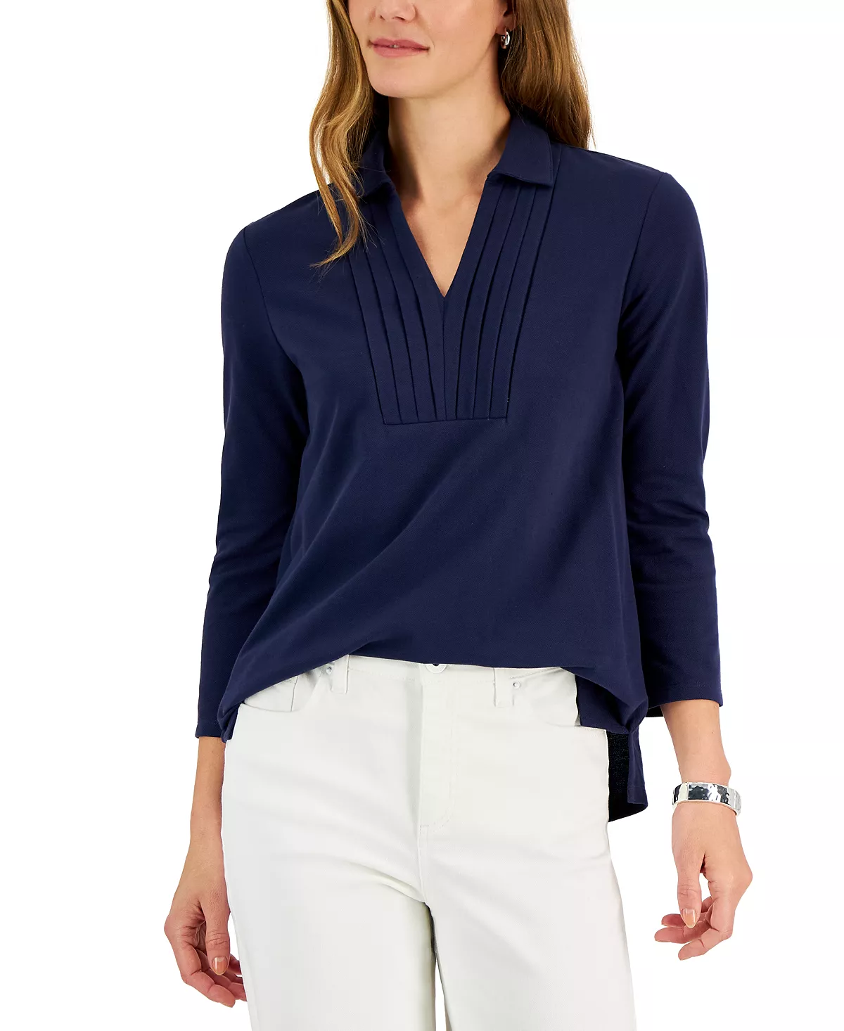 Charter Club Women's Piqué-Knit Pleated-Neck Top, Created For Macy's 5 Charter Club Women's Piqué-Knit Pleated-Neck Top, Created For Macy's - Image 5