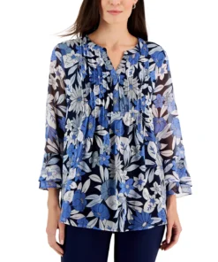 Charter Club Women's Garden Print Pintuck Top, Created For Macy's -CeCe cloth-shop 22362028 fpx