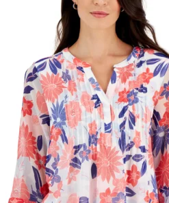 Charter Club Women's Garden Print Pintuck Top, Created For Macy's -CeCe cloth-shop 22362042 fpx