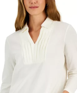 Charter Club Women's Piqué-Knit Pleated-Neck Top, Created For Macy's 7 Charter Club Women's Piqué-Knit Pleated-Neck Top, Created For Macy's -CeCe cloth-shop 22362163 fpx