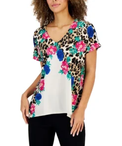 JM Collection Women's Arching Garden Short-Sleeve Tunic, Created For Macy's