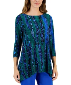 JM Collection Women's Chroma Snake Jacquard Top, Created For Macy's